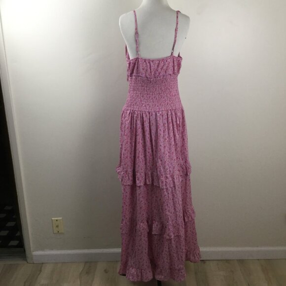 Wild Fable Floral Smocked Tiered Pink Maxi Dress m - Picture 6 of 9